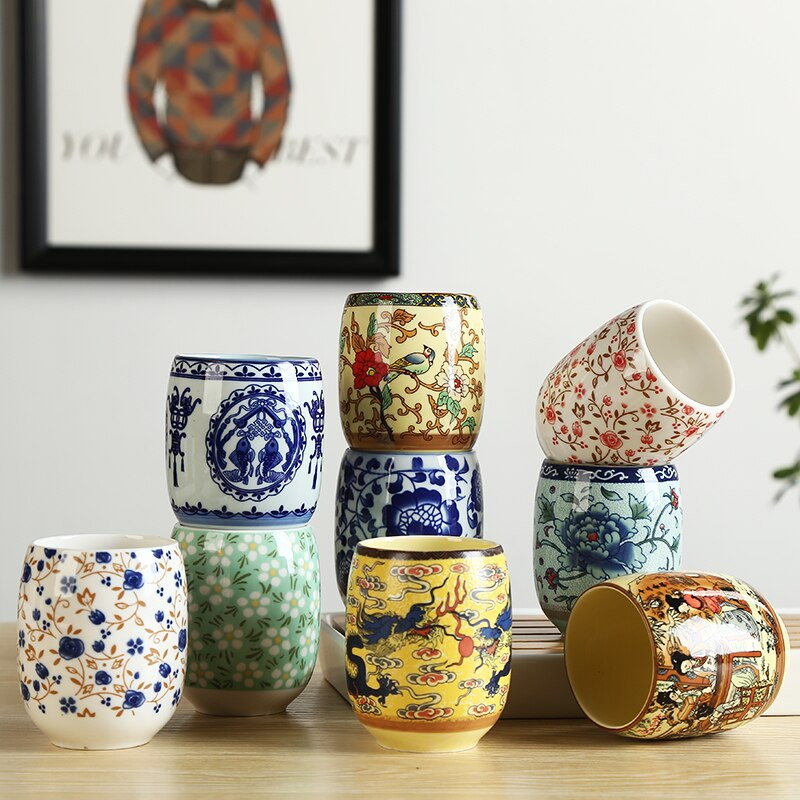 Japán stílusú nagy retro kék-fehér porcelán teáscsésze kung fu italos edények háztartási vizes bögre borospohár irodai teáscsészék