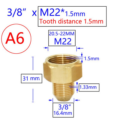Mjed 3/8 1/2 inča M22 M14 M18 navojni konektor Vodovodna slavina Bakrena metalna navojna vodovodna cijev Spojka Adapter za slavinu 1 kom