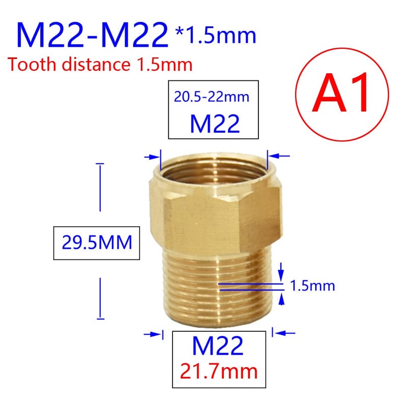 Sárgaréz 3/8 1/2 hüvelykes M22 M14 M18 menetes csatlakozó Vízcsap Réz fém menetes vízcső csatlakozó csaptelep adapter 1db