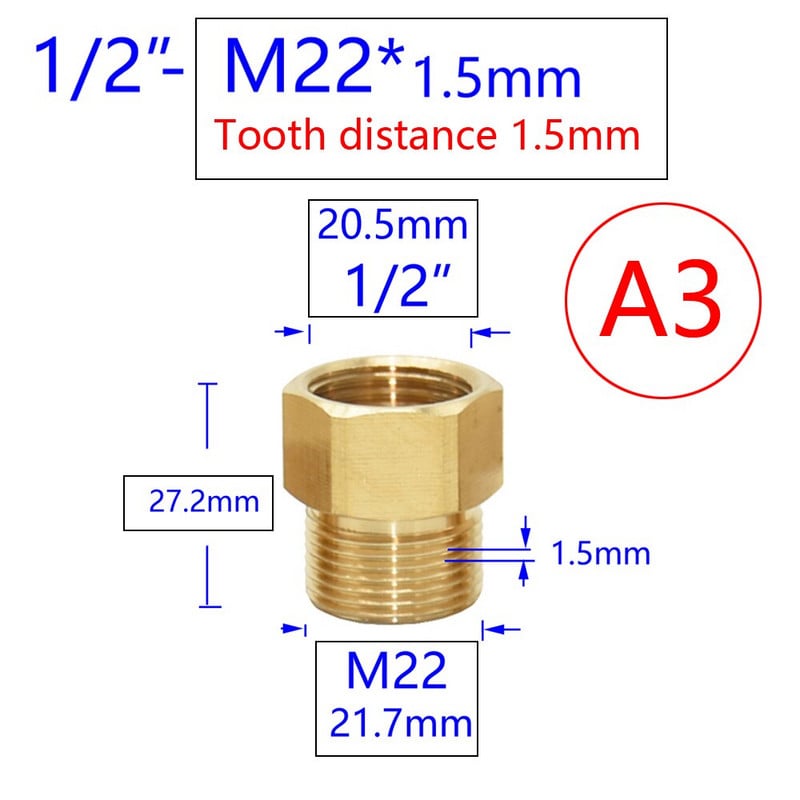 Sárgaréz 3/8 1/2 hüvelykes M22 M14 M18 menetes csatlakozó Vízcsap Réz fém menetes vízcső csatlakozó csaptelep adapter 1db