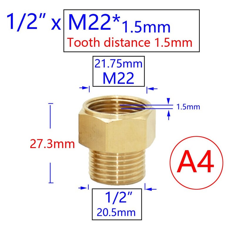 Sárgaréz 3/8 1/2 hüvelykes M22 M14 M18 menetes csatlakozó Vízcsap Réz fém menetes vízcső csatlakozó csaptelep adapter 1db