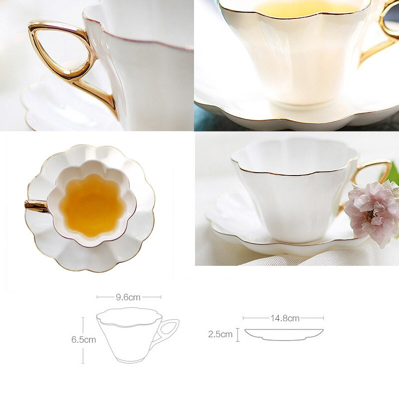 Bone China délutáni teáscsésze Csúcskategóriás, arany festésű brit fekete tea kávéscsészék és csészealj készlet 180 ml-es kerámia eszpresszó csésze