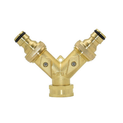 Distribuitor de apă de la robinet de grădină în 2 căi din alamă 3/4 Y Supapă de irigare Conector rapid Adaptor pentru robinet pentru furtun de grădină 1 set