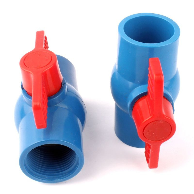 Belső átm. 1 1/4"-es csatlakozó/40 mm-es aljzat, egyenes vályús golyóscsap piros kapcsoló golyóscsap kék PVC szelep Kerti öntözőszerelvények