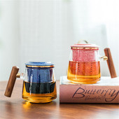 Ceașcă de ceai creativă din sticlă rezistentă la căldură cu filtru ceramic și capac Birou Filtru de ceai Ceașă cuplu cană simplă cu apă Vase de băutură