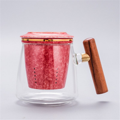 Ceașcă de ceai creativă din sticlă rezistentă la căldură cu filtru ceramic și capac Birou Filtru de ceai Ceașă cuplu cană simplă cu apă Vase de băutură