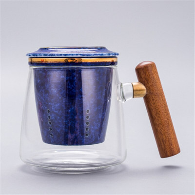 Ceașcă de ceai creativă din sticlă rezistentă la căldură cu filtru ceramic și capac Birou Filtru de ceai Ceașă cuplu cană simplă cu apă Vase de băutură