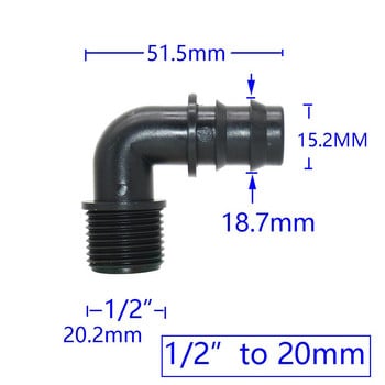 1/2 3/4 αρσενικό σπείρωμα σε 16mm 20mm 25mm Σωλήνας κήπου αγκώνα ράβδου σύνδεσης 1/2 3/4 1\