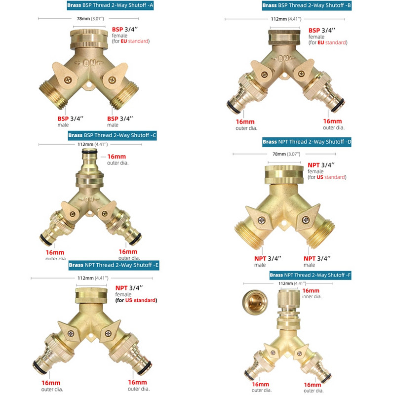 1 db sárgaréz 3/4 hüvelykes menetes 2 utas kerti csapvízelosztó réz Y öntözőszelep 5/8 hüvelykes gyorscsatlakozós daruk adapter