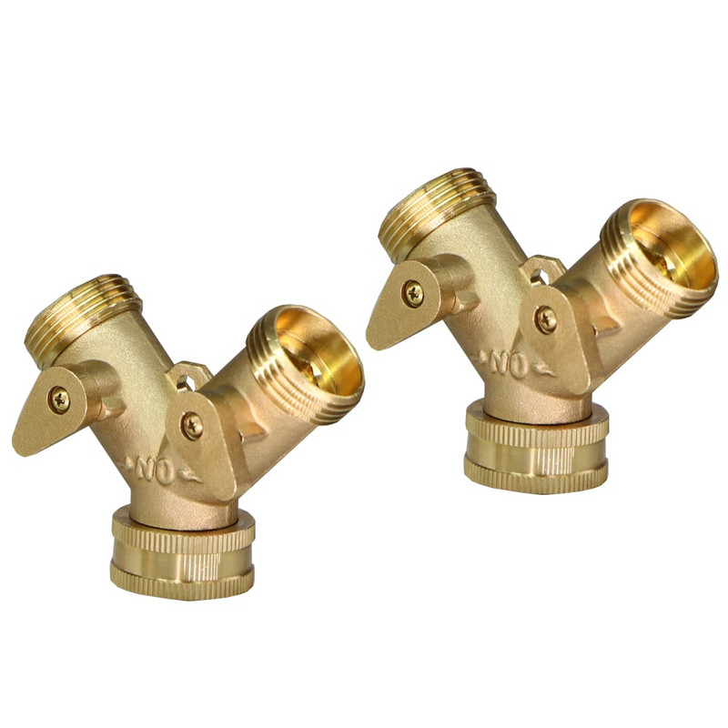 1 db sárgaréz 3/4 hüvelykes menetes 2 utas kerti csapvízelosztó réz Y öntözőszelep 5/8 hüvelykes gyorscsatlakozós daruk adapter