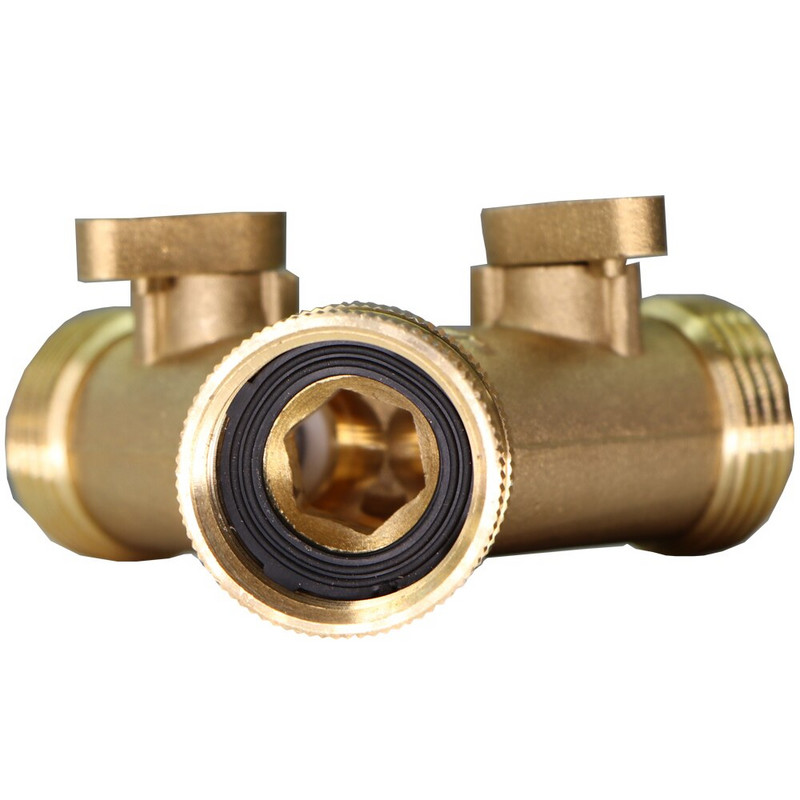 1 db sárgaréz 3/4 hüvelykes menetes 2 utas kerti csapvízelosztó réz Y öntözőszelep 5/8 hüvelykes gyorscsatlakozós daruk adapter