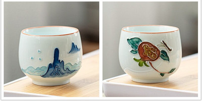 2db klasszikus kerámia Teáscsésze Kézzel készített személyes vizes csésze Otthoni porcelán Teáskészlet utazási Hordozható teáskészlet Teaszertartási kellékek