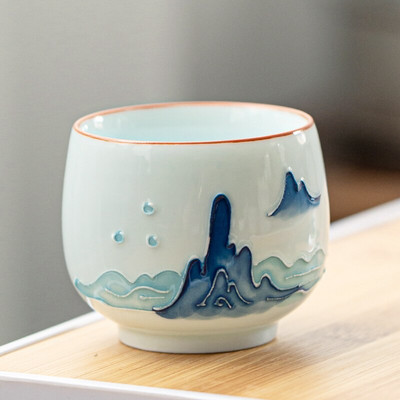 2db klasszikus kerámia Teáscsésze Kézzel készített személyes vizes csésze Otthoni porcelán Teáskészlet utazási Hordozható teáskészlet Teaszertartási kellékek