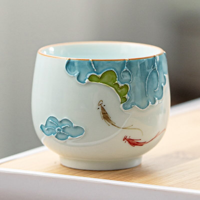 2db klasszikus kerámia Teáscsésze Kézzel készített személyes vizes csésze Otthoni porcelán Teáskészlet utazási Hordozható teáskészlet Teaszertartási kellékek
