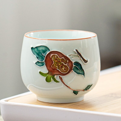 2db klasszikus kerámia Teáscsésze Kézzel készített személyes vizes csésze Otthoni porcelán Teáskészlet utazási Hordozható teáskészlet Teaszertartási kellékek