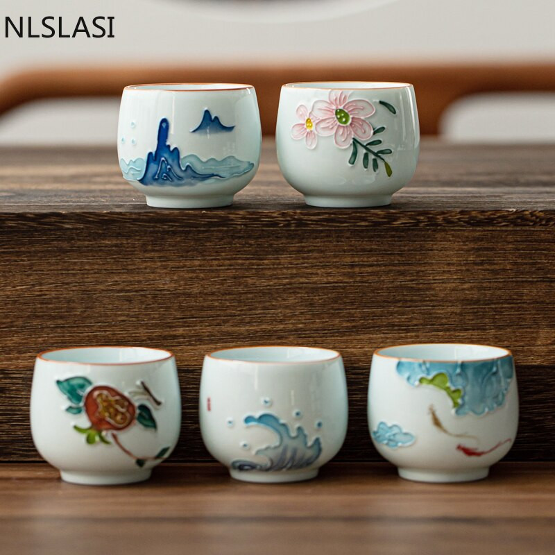 2db klasszikus kerámia Teáscsésze Kézzel készített személyes vizes csésze Otthoni porcelán Teáskészlet utazási Hordozható teáskészlet Teaszertartási kellékek