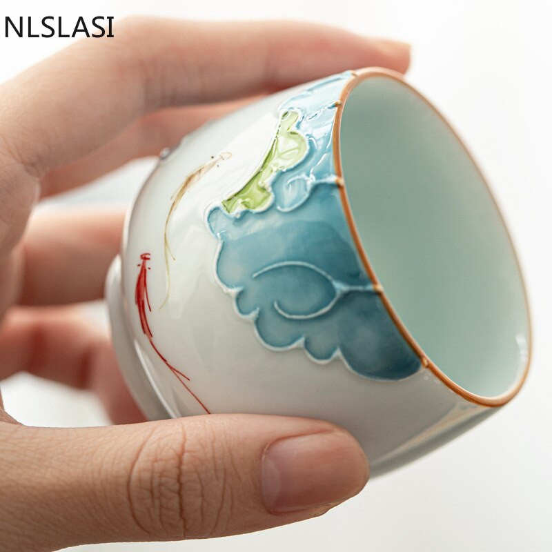 2db klasszikus kerámia Teáscsésze Kézzel készített személyes vizes csésze Otthoni porcelán Teáskészlet utazási Hordozható teáskészlet Teaszertartási kellékek