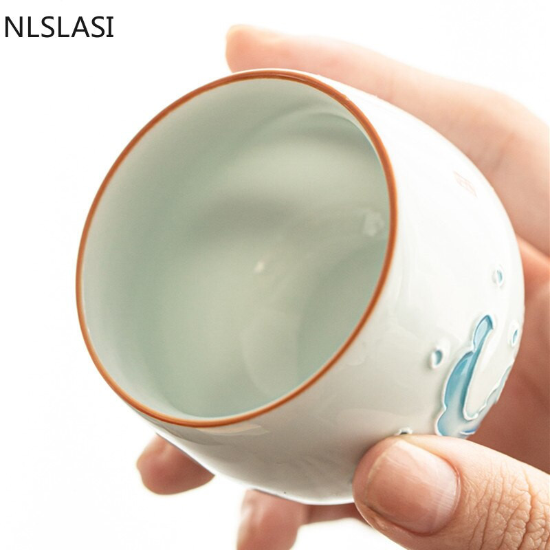 2db klasszikus kerámia Teáscsésze Kézzel készített személyes vizes csésze Otthoni porcelán Teáskészlet utazási Hordozható teáskészlet Teaszertartási kellékek