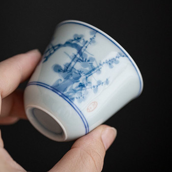 2 τμχ/Σετ Μπλε και άσπρο κεραμικό φλιτζάνι τσαγιού ζωγραφισμένο στο χέρι Samuume Small Master Cup Family Kungfu Tea Single Cup Είδη τσαγιού Αξεσουάρ