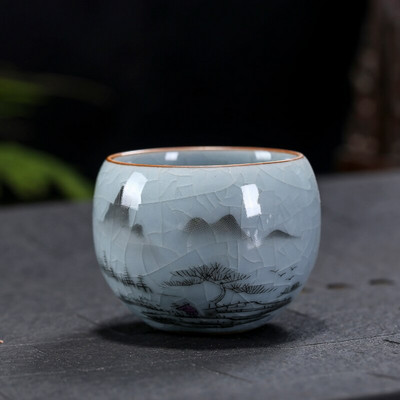 Boutique Ru Kiln ceașcă de ceai din ceramică cu flori pictate manual ceașcă de meditație de călătorie bol de ceai cravată Guanyin Pu'er Master Cup set de ceai Cadouri