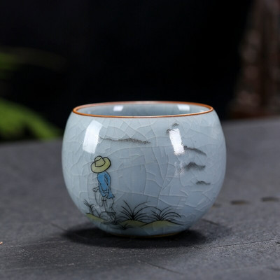 Boutique Ru Kiln ceașcă de ceai din ceramică cu flori pictate manual ceașcă de meditație de călătorie bol de ceai cravată Guanyin Pu'er Master Cup set de ceai Cadouri