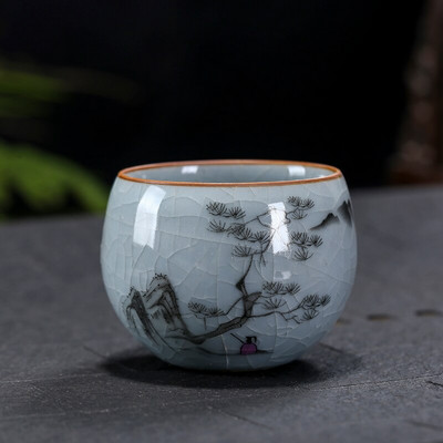 Boutique Ru Kiln ceașcă de ceai din ceramică cu flori pictate manual ceașcă de meditație de călătorie bol de ceai cravată Guanyin Pu'er Master Cup set de ceai Cadouri