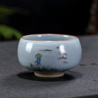 Boutique Ru Kiln ceașcă de ceai din ceramică cu flori pictate manual ceașcă de meditație de călătorie bol de ceai cravată Guanyin Pu'er Master Cup set de ceai Cadouri