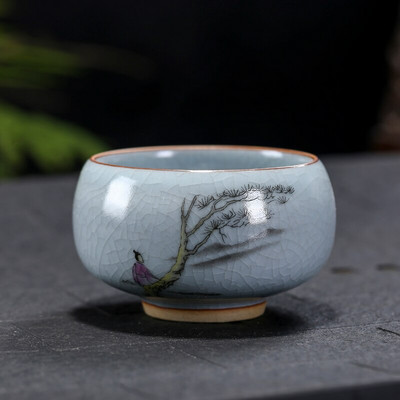 Boutique Ru Kiln ceașcă de ceai din ceramică cu flori pictate manual ceașcă de meditație de călătorie bol de ceai cravată Guanyin Pu'er Master Cup set de ceai Cadouri