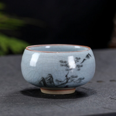 Boutique Ru Kiln ceașcă de ceai din ceramică cu flori pictate manual ceașcă de meditație de călătorie bol de ceai cravată Guanyin Pu'er Master Cup set de ceai Cadouri