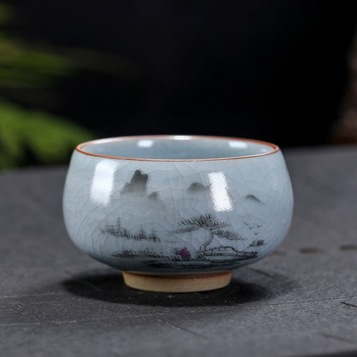 Boutique Ru Kiln ceașcă de ceai din ceramică cu flori pictate manual ceașcă de meditație de călătorie bol de ceai cravată Guanyin Pu'er Master Cup set de ceai Cadouri