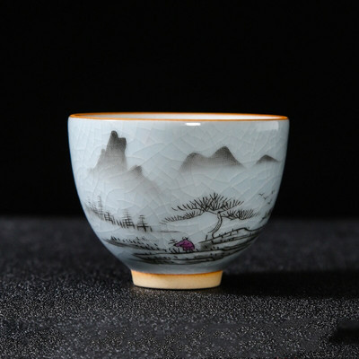 Boutique Ru Kiln ceașcă de ceai din ceramică cu flori pictate manual ceașcă de meditație de călătorie bol de ceai cravată Guanyin Pu'er Master Cup set de ceai Cadouri