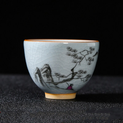 Boutique Ru Kiln ceașcă de ceai din ceramică cu flori pictate manual ceașcă de meditație de călătorie bol de ceai cravată Guanyin Pu'er Master Cup set de ceai Cadouri