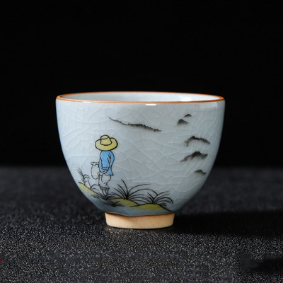 Boutique Ru Kiln ceașcă de ceai din ceramică cu flori pictate manual ceașcă de meditație de călătorie bol de ceai cravată Guanyin Pu'er Master Cup set de ceai Cadouri