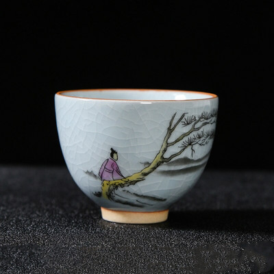 Boutique Ru Kiln ceașcă de ceai din ceramică cu flori pictate manual ceașcă de meditație de călătorie bol de ceai cravată Guanyin Pu'er Master Cup set de ceai Cadouri