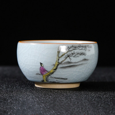 Boutique Ru Kiln ceașcă de ceai din ceramică cu flori pictate manual ceașcă de meditație de călătorie bol de ceai cravată Guanyin Pu'er Master Cup set de ceai Cadouri