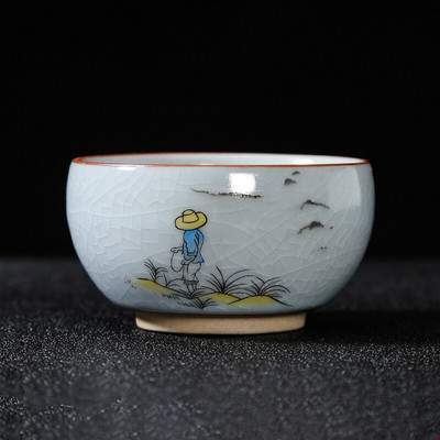 Boutique Ru Kiln ceașcă de ceai din ceramică cu flori pictate manual ceașcă de meditație de călătorie bol de ceai cravată Guanyin Pu'er Master Cup set de ceai Cadouri