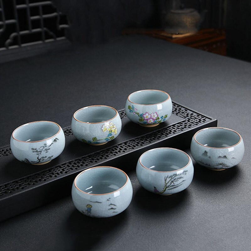 Boutique Ru Kiln ceașcă de ceai din ceramică cu flori pictate manual ceașcă de meditație de călătorie bol de ceai cravată Guanyin Pu'er Master Cup set de ceai Cadouri