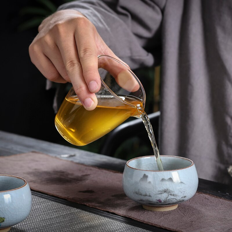 Boutique Ru Kiln ceașcă de ceai din ceramică cu flori pictate manual ceașcă de meditație de călătorie bol de ceai cravată Guanyin Pu'er Master Cup set de ceai Cadouri