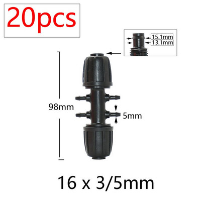 20db 16 mm-es PE cső vízcsatlakozók 1/2 - 3/8'' 1/4'' 1/8'' 6,0 mm csőcsökkentett csatlakozó adapter kerti öntözőszerelvények