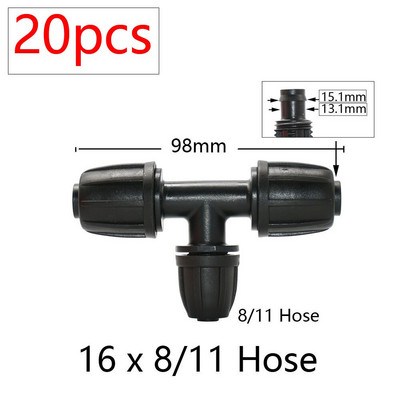 20db 16 mm-es PE cső vízcsatlakozók 1/2 - 3/8'' 1/4'' 1/8'' 6,0 mm csőcsökkentett csatlakozó adapter kerti öntözőszerelvények
