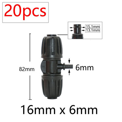 20db 16 mm-es PE cső vízcsatlakozók 1/2 - 3/8'' 1/4'' 1/8'' 6,0 mm csőcsökkentett csatlakozó adapter kerti öntözőszerelvények