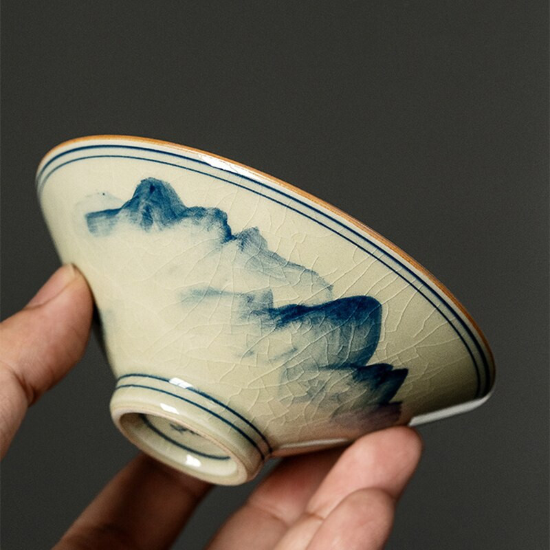 Ceași de ceramică chinezească pictate manual peisaj Set de ceai cu deschidere din ceramică Bol de ceai Kung Fu pentru ceremonia ceaiului ceașcă de ceai