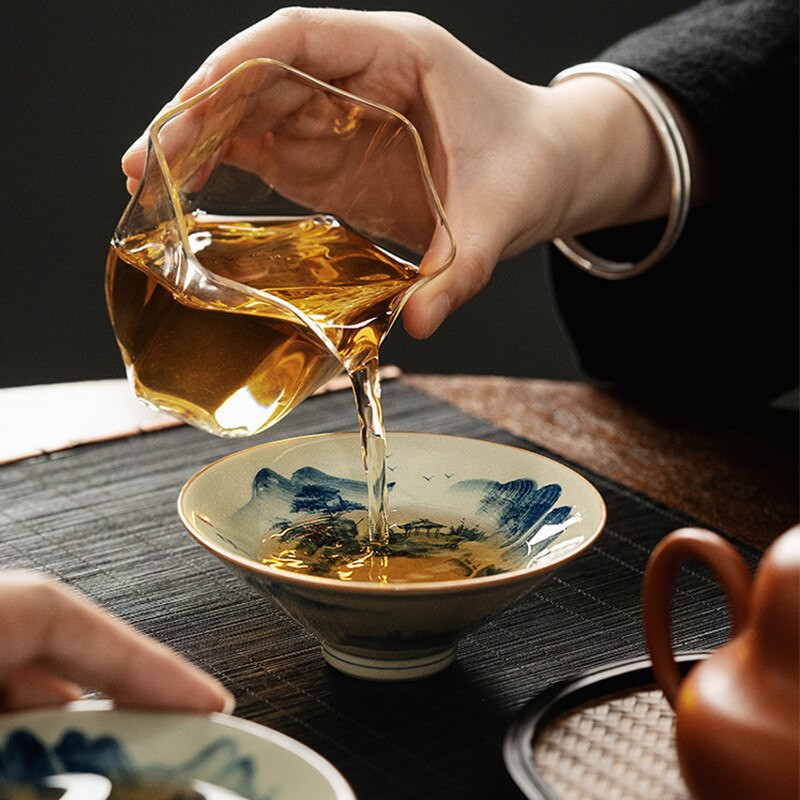 Ceași de ceramică chinezească pictate manual peisaj Set de ceai cu deschidere din ceramică Bol de ceai Kung Fu pentru ceremonia ceaiului ceașcă de ceai