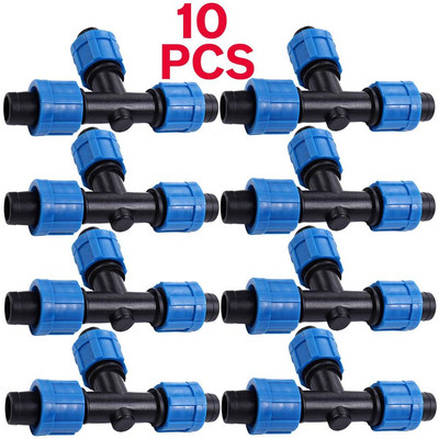 10 DB üvegházhatású csepegtető szalag öntözéshez 16 mm-es tömlőjavítás 5/8'' csatlakozók Tee 3 irányú gyorscsatlakozós menetzár hosszabbító csukló