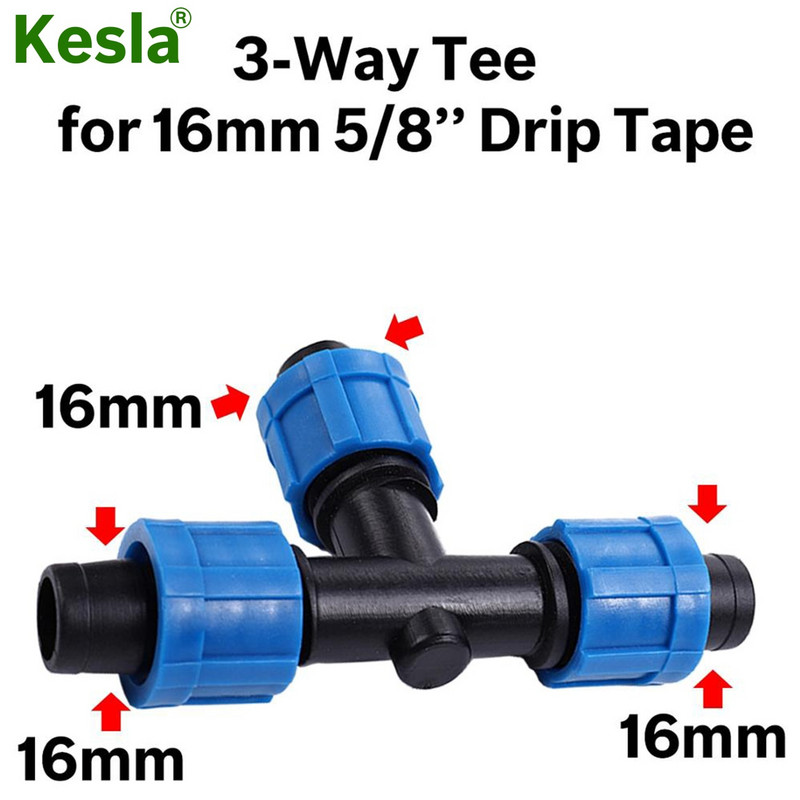 10 DB üvegházhatású csepegtető szalag öntözéshez 16 mm-es tömlőjavítás 5/8'' csatlakozók Tee 3 irányú gyorscsatlakozós menetzár hosszabbító csukló