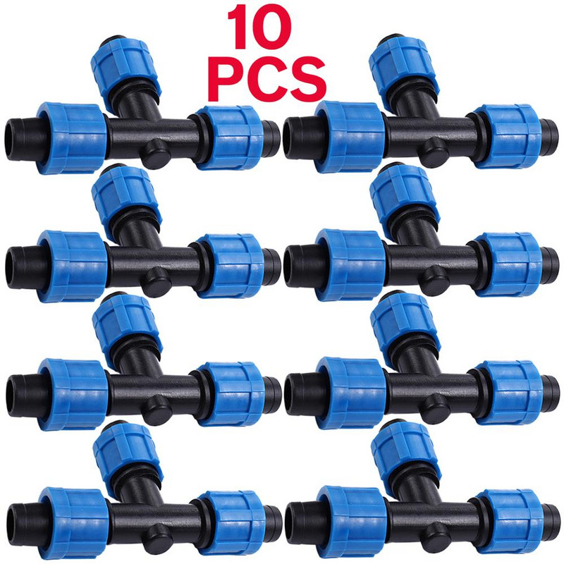 10 DB üvegházhatású csepegtető szalag öntözéshez 16 mm-es tömlőjavítás 5/8'' csatlakozók Tee 3 irányú gyorscsatlakozós menetzár hosszabbító csukló