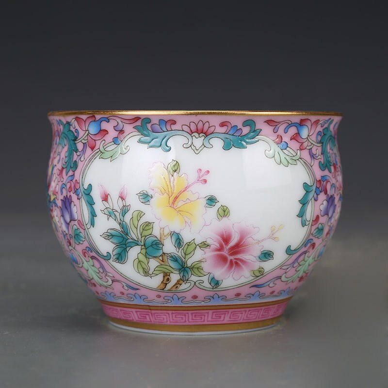 Qing Qianlong porcelánzománc Flower Master Cup Jingdezhen antik porcelán kollekció