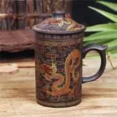 Kézzel készített Yixing Dragon/Beauty Purple Clay teás bögre fedéllel és teainfuzáló teáscsésze Irodai vizes csésze ajándékbögre Italkészlet