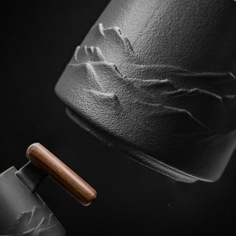 Fekete kerámia szűrős bögre Irodai teáscsésze kávé Kreatív bögrék Kávéscsészék Retro vizes csésze teatartozékok teáskészlet Tazas ajándék készlet