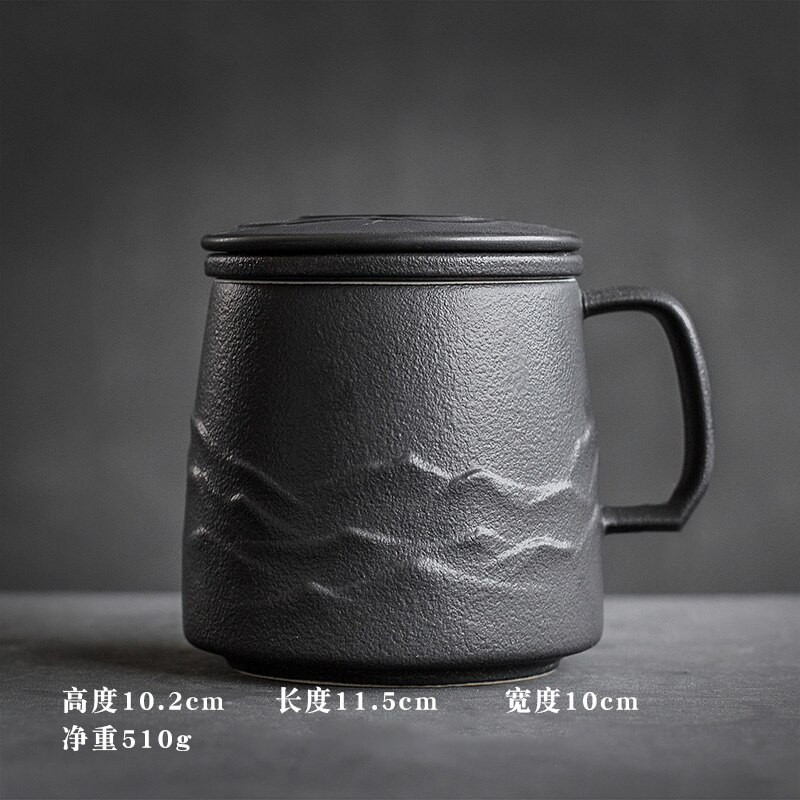 Fekete kerámia szűrős bögre Irodai teáscsésze kávé Kreatív bögrék Kávéscsészék Retro vizes csésze teatartozékok teáskészlet Tazas ajándék készlet